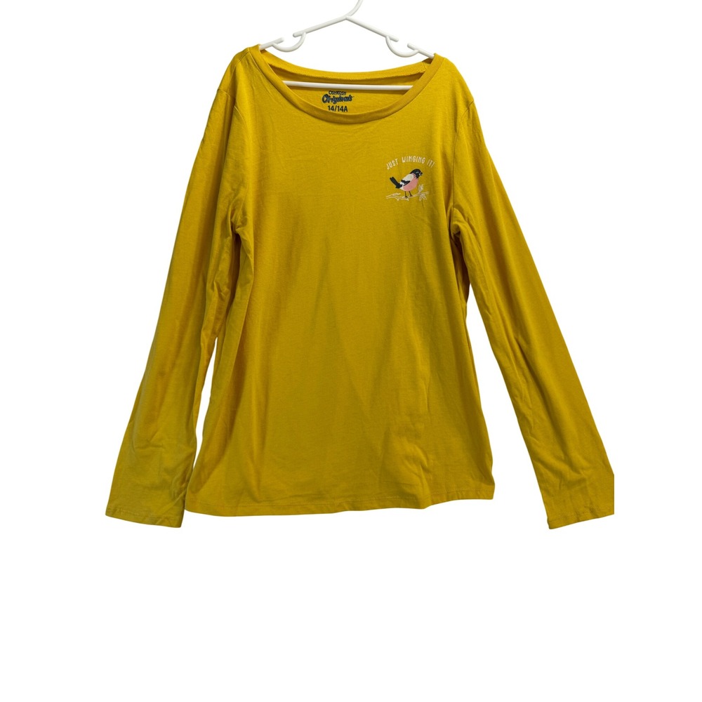OshKosh Originals Boys Yellow Just Winging It Bird Long Sleeve Tee Size 14